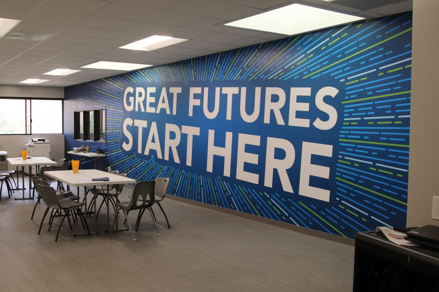 Great Futures Start Here wall graphic at the Boys & Girls Club of Irvine